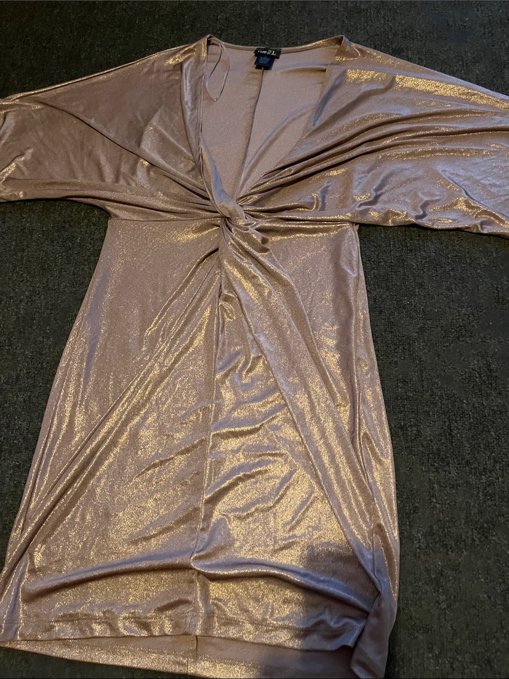 Shimmery Twist-Front Slip Dress - Rose Gold